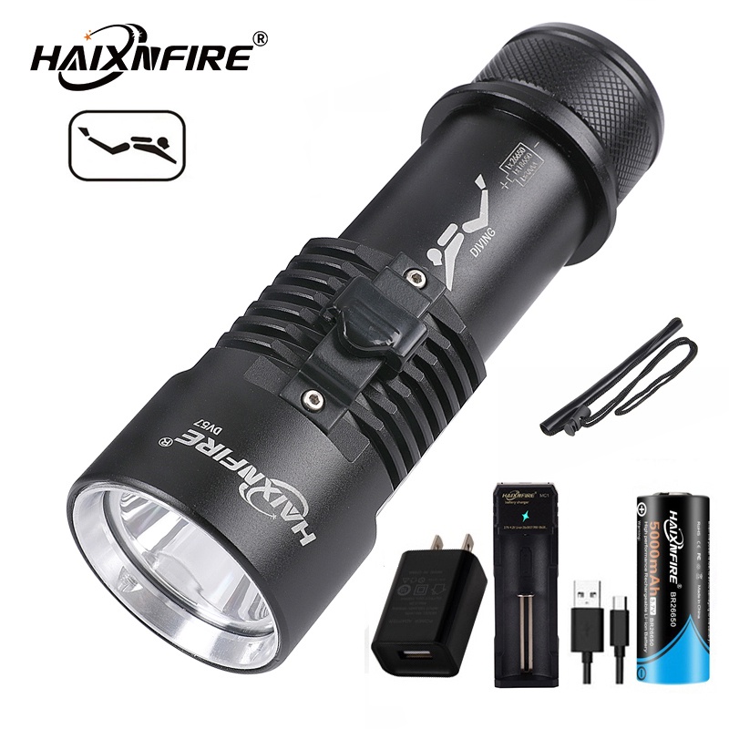 Haixnfire DV57 ไฟฉายกันน้ําใต้น้ํา 5000 Lumens XHP70 ไฟดําน้ําดําน้ําลึก