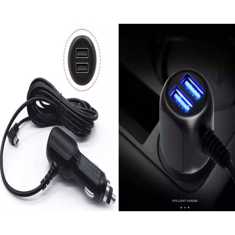 3.5 เมตร สายชาร์จกล้องหน้ารถข้อศอก Car DVR Camera GPS miniUSB พร้อม Port USB 2 ช่อง