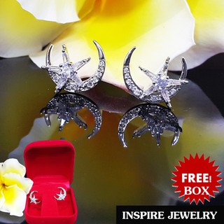 INSPIRE JEWELRY ต่างหูฝังเพชรสวิสรูปดาว เดือน size 1.5x2cm แฟชั้นอินเทรนชั้นนำ