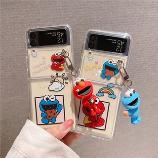 เคสโทรศัพท์มือถือแบบใส กันกระแทก ลายการ์ตูน Sesame Street น่ารัก พร้อมจี้ สําหรับ Samsung Galaxy Z Flip 3 5G Z Flip 3 Zflip3 Z Flip3