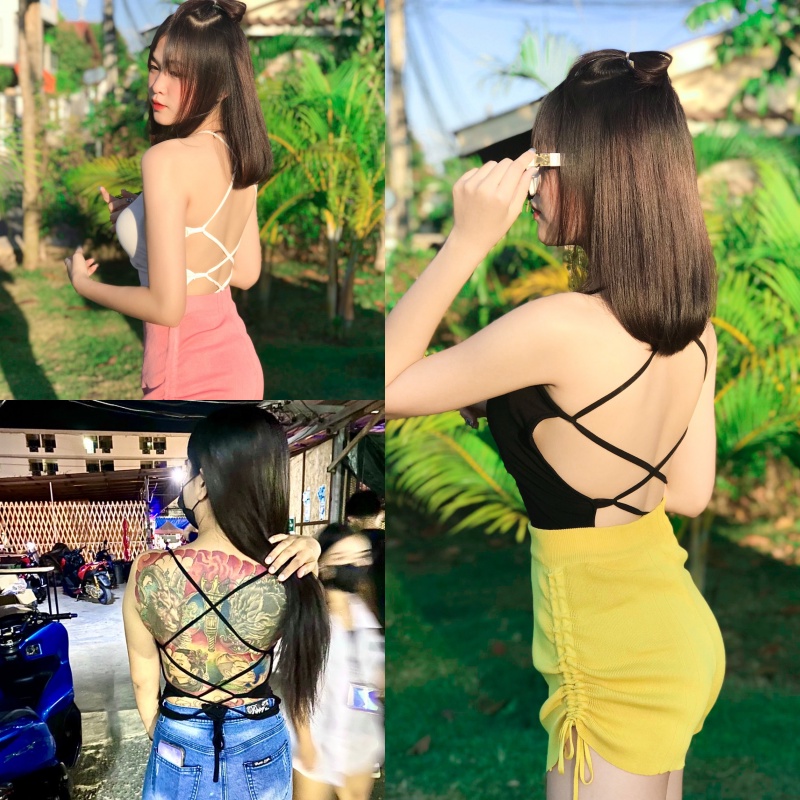 🌈MesubShop🌈 สายเดี่ยวไขว้หลัง ‼️ผูกเองได้จ้า‼️ ผ้าเรย่อนเนื้อดีมากกก เนื้อผ้าคือแพงมากค่า 🌈 สายเดี่ยวไขว้หลัง 104