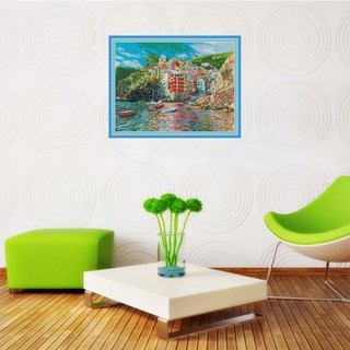 yu  seaside town diy ภาพจิตรกรรมปักครอสติส 14 ct สําหรับตกแต่งบ้าน