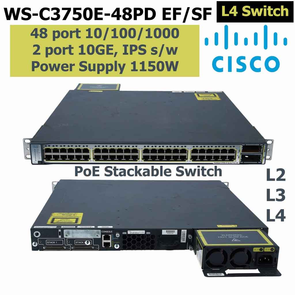 Cisco Catalyst WS-C3750E-48PD-SF WS-C3750E-48PD-EF 48 port 1000 2 port 10GB, IPS PoE L3 L4 Switch มี