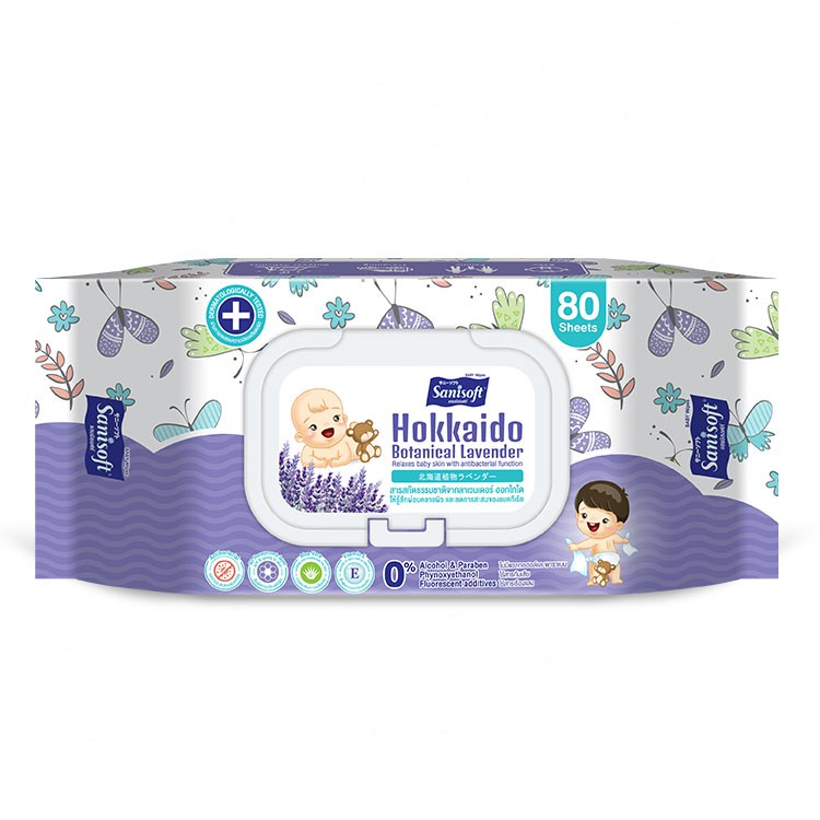 Sanisoft Baby Wipes Hokkaido Botanical Lavender / แซนนิซอฟท์ ผ้าเช็ดผิวลูกน้อย พร้อมสารสกัดธรรมชาติจ