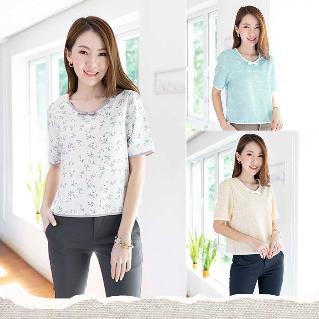 Narinari : MT1010 Sweet Blouse with Bow Neckline เสื้อทำงาน