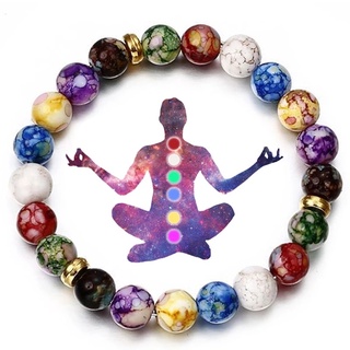 7 Chakras Reiki สร้อยข้อมือลูกปัด บําบัด สําหรับผู้หญิง ผู้ชาย / สร้อยข้อมือคู่ อะคริลิค / บรรเทาความเครียด จักระบําบัด สร้อยข้อมือโยคะ / สร้อยข้อมือนําโชค ทุกเพศ