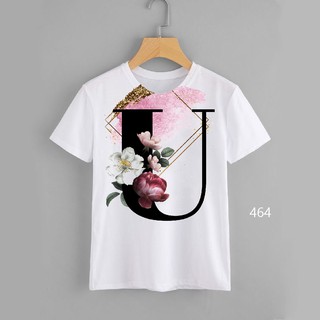 Loso store เสื้อยืดพิมพ์ลาย ลายตัวอักษร U V W X