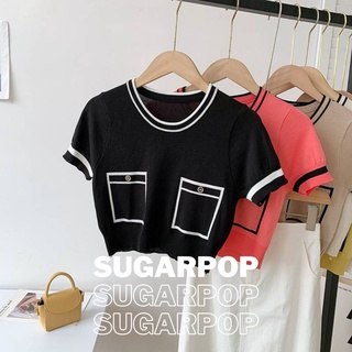 🍨🍭SugarPop🍬🍧 เสื้อไหมพรม กระเป๋าหน้า เอวจัมพ์ (Ref #081)