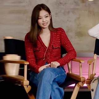 jennie blackpink เสื้อกันหนาวแขนยาวผ้าถักสไตล์เกาหลีสําหรับผู้หญิง