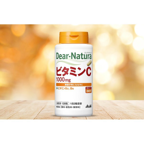 Dear natura asahi Vitamin c 1000mg  B2, B6 60 วัน 120 เม็ด วิตมินซี 1000 มก