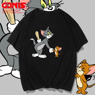 สวยๆเกาหลีTom and Jerry เสื้อยืดแขนสั้นพิมพ์ลาย | เสื้อยืดผู้หญิง ชุดลำลอง | แฟชั่นสไตล์เรียบง่าย