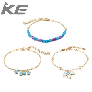 Exotic Rice Bead Leaf Eye Anklet 3 Piece Set Sapphire Tassel Anklet Women for girls for women