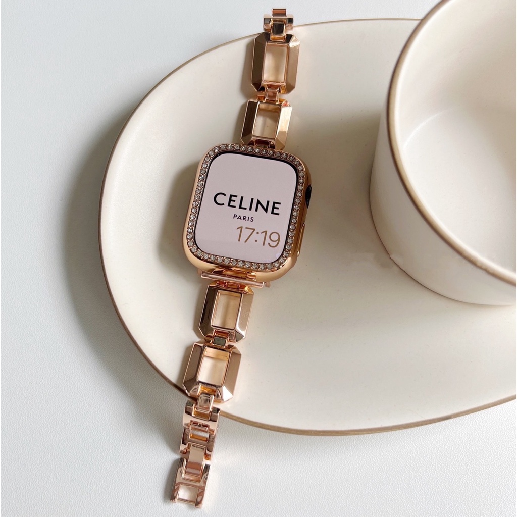 สายนาฬิกาข้อมือโลหะ ทรงสี่เหลี่ยม หรูหรา สําหรับ Watch Strap Series9 8 7 SE 6 5 4 3 2 1 Watch Strap ขนาด 41 มม. 45 มม. 38 มม. 40 มม. 42 มม. 44 มม.