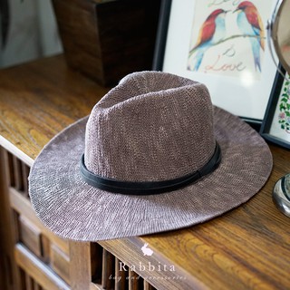 RB06 Vintage panama hat หมวกทรงวินเทจคาดหนัง สีม่วงกะปิ