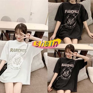 Shein 3002 เสื้อยืด คอกลม แขนสั้นผู้หญิง  Oversize Street แฟชั่นฮิปฮอปสตรีทแคชชวลเกาหลีแบบ