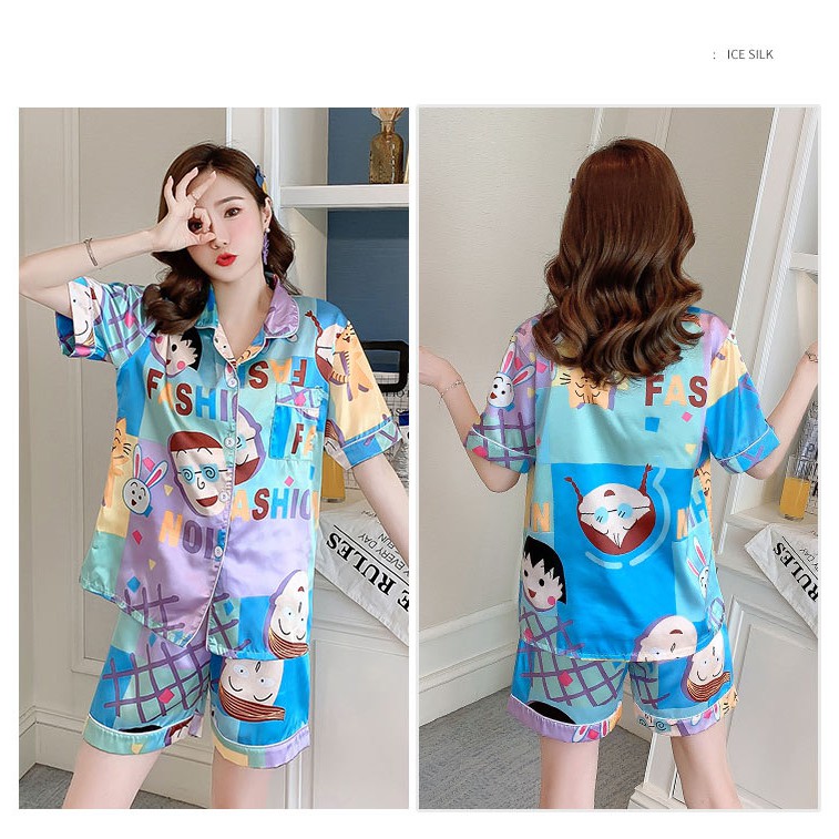 ถูกมาก พร้อมส่ง ชุดนอนผ้าซาตินแขนสั้นขาสั้น ผ้านุ่มลื่นใส่สบาย ชุดนอน ...