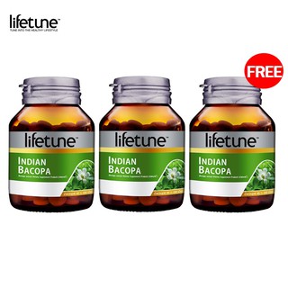 Lifetune ไลฟทูน อินเดียน บาโคปา 2 ขวด แถมฟรี 1 ขวด บรรจุ 60 เม็ด/ขวด สารสกัดจากพรมมิ บำรุงสมองและการจดจำ