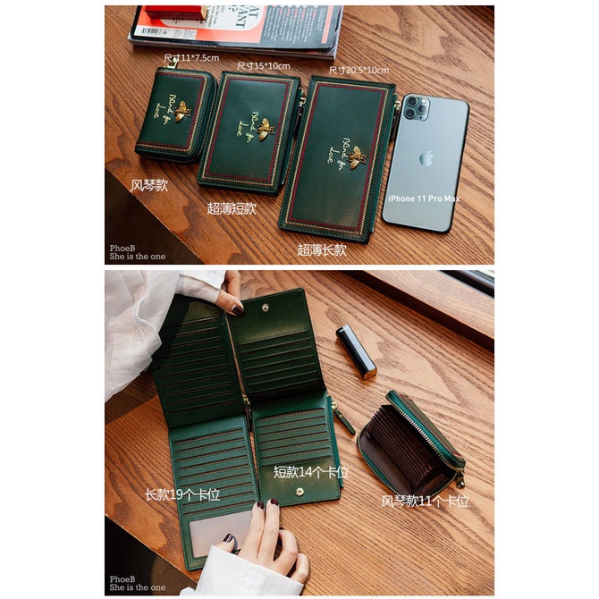 SENSES// Card Holder Female Ultra-Thin Genuine Leather Little Bee Multi-Card-Slot Coin Purse Bank Card High-End Exquisite Card Holder iKkw