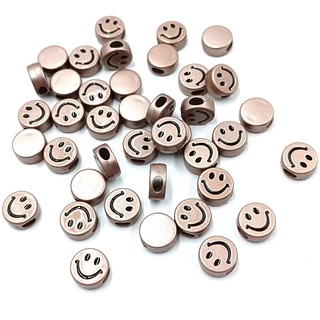 ลูกปัดอะคริลิค ทรงกลม แบน หน้ายิ้ม 10 ชิ้น สําหรับทําเครื่องประดับ DIY
