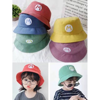 [พร้อมส่ง] หมวก Bucket​ เด็ก หมวกบั​กเก็ต​เด็ก ปักตัวเอ็ม มาริ