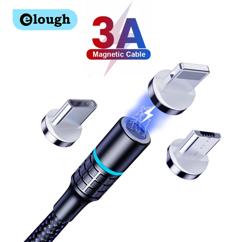 Elough Quick Magnetic Charger Micro USB Cable 3A Fast Magnetic Type C Cable Mobile Phone Lightning Cable
