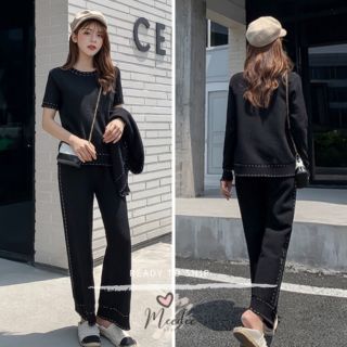 เซต3ชิ้น เสื้อแขนสั้น+ขายาว+คาร์ดิแกนสีดำ