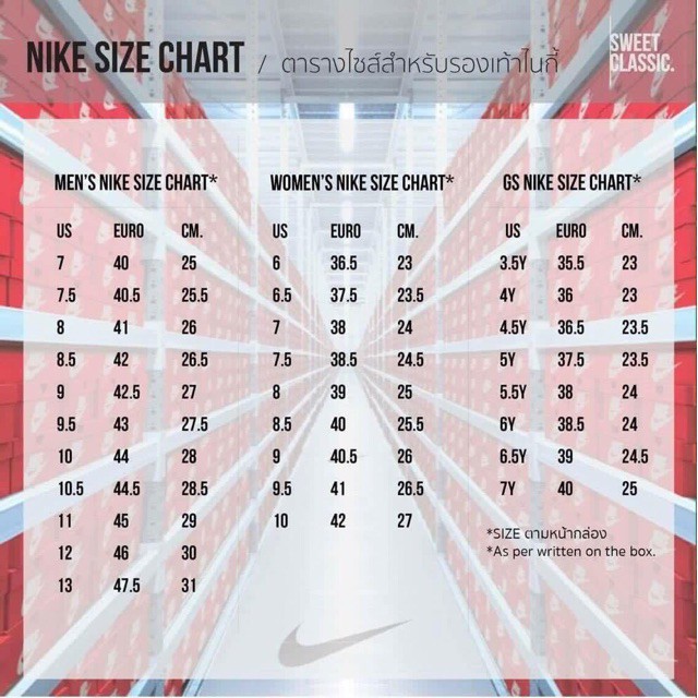 size chart nike cortez