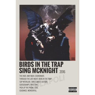 โปสเตอร์ มันวาว พิมพ์ด้านเดียว ขนาด A5 14.8 ซม. x 21 ซม. รูปปกอัลบั้ม Birds in The Trap Sing McKnight - Travis Scott