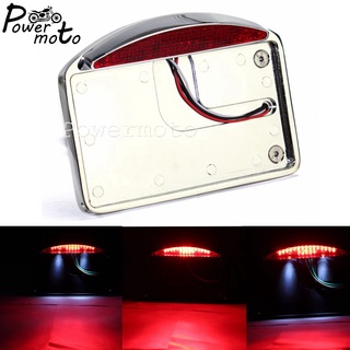 For Harley Bobber Chopper Cafe Racer LED 12V Motorcycle Chrome Alex Side Mount Taillight Brake License Plate Light w/ Br