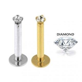 Labret ภายในริมฝีปากทองคำ 14K พร้อม Lab Grown Diamond Jeweled Top เครื่องประดับบนร่างกาย ทองแท้  14K  มี 2 สี