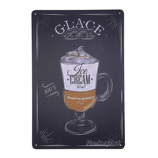 ป้ายสังกะสีวินเทจ GLACE, Coffee