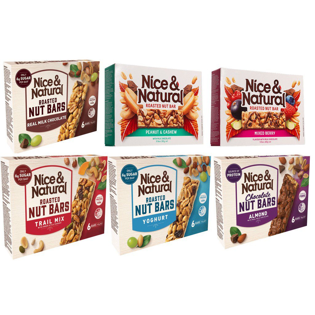 Nice&Natural Assorted Protein & Fibre Roasted Nut Bars 192G x 6 bars