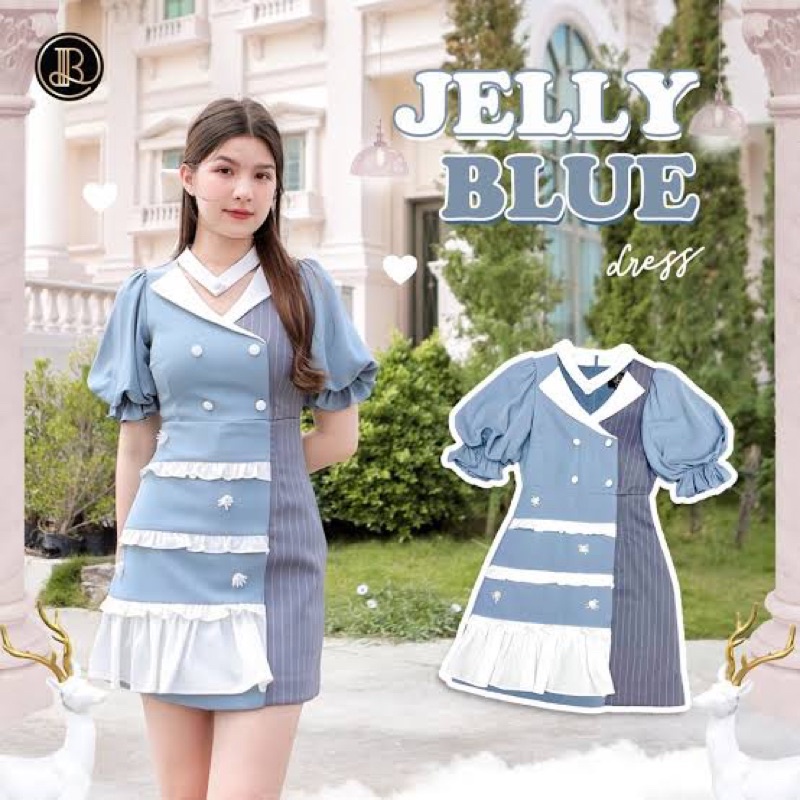 เดรส blt brand - Jelly Blue ลุคคุณหนู เรียบร้อย น่ารัก สีฟ้า ขาว size xs