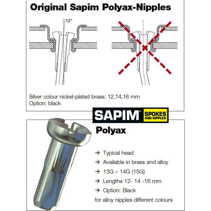 หัวซี่ลวดจักรยาน SAPIM Nipples รุ่น Polyax อลูมิเนียม ของแท้ 100% ซี่ลวดชื่อดังจากเบลเยี่ยม
