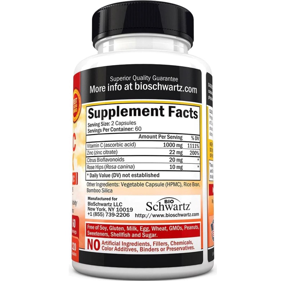 วิตามินซี - Vitamin C 1000mg Capsules with Zinc, Rose Hips ...