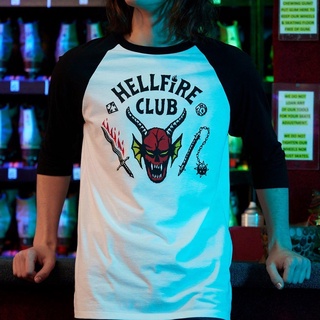 ย้อนยุค(🔥พร้อมส่ง🔥) เสื้อแขนสโลป สามส่วน Hellfire stranger thingsผ้า Cotton 100 %S-5XL