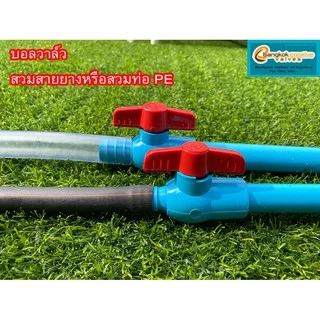 บอลวาล์วสวมท่อpvc+ท่อ PE 20,25,32 มิล หรือสายยาง