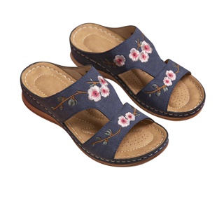 โปรโมชั่น : Atikota รองเท้าแตะ พื้นทรงหนา พิมพ์ลายดอกไม้ สไตล์วินเทจ สําหรับผู้หญิง