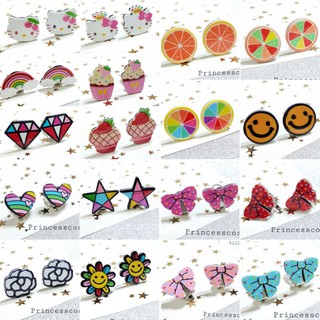 ต่างหูแฟชั่นมีหนีบและเจาะน่ารักๆใสๆใส่วันชิวๆวัยรุ่นวัยเด็กใ…