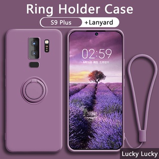 เคส Samsung S8 S9 Plus หรูหรา พร้อมแหวนแม่เหล็ก เคสสีเดียวกัน สายคล้อง ซิลิโคนเหลว เคส Sumsumg Galaxy