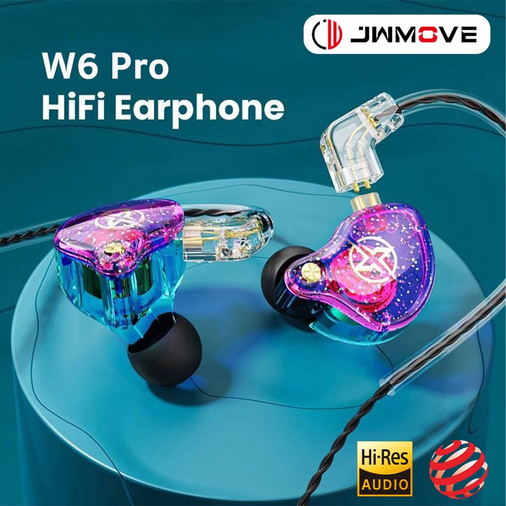 หูฟัง JWMOVE หูฟัง W6 Pro มีไมค์ เบสหนักๆ อินเอียร์ โทรศัพท์ เบสหนัก เกมมิ่ง มีสาย