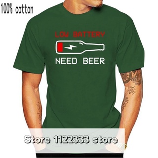 เสื้อยืดพิมพ์ลาย Low Battery Need Beer - สีดําสําหรับผู้ชาย