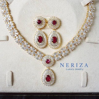 Neriza jewelry/ชุดเครื่องประดับออกงานหรุหรา เพชรสังเคราะห์ประกายไฟเทีบเท่าเพชรแท้ NZC001