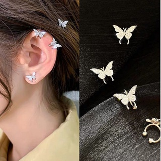 Fashion New S925 Silver Needle Earrings Korean Version Ear Bone Clip Small Butterfly Ear Clip No Ear Hole Female Earrings Retro Simple Earrings