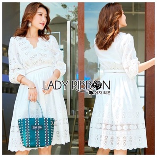 Casual Laser-Cut and Embroidered White Cotton Dress