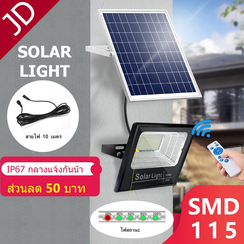 🚔ราคาพิเศษ+ส่งฟรี 💒【รุ่นอัพเกรด】JD-35W Solar Light  ไฟสปอร์ตไลท์ กันน้ำ ไฟ Solar Cell ไฟ โซล่าเซลล์ โซลาเซลล์ ไฟ led โซล่าเซลล์ สปอร์ตไลท์**35W+สายต่อยาว 5 เมตร 💒 มีเก็บปลายทาง