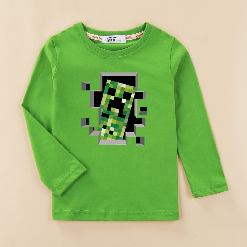 👕👚เสื้อยืดเด็ก👚👕เสื้อยืด Minecraft children 3D shirt Creeper looking boy clothing