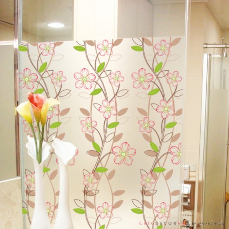 สติ๊กเกอร์ฝ้าติดกระจก EW-011 ดอกไม้ริ้ว กว้าง 100 cm