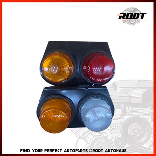 ไฟ Stop Lamp มิดเวย์ 2 ตอน L/R แป้นเหล็ก กลม สี  ขาว-ส้ม 24v  / กลม สี  แดง-ส้ม 12v