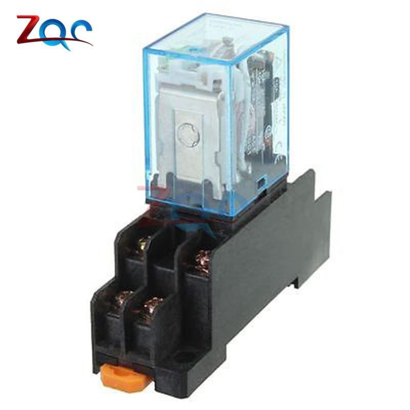 Coil Power Relay 12V DC MY2NJ MY4NJ LY2NJ LY2NJ Miniature Relay DPDT 8 Pins 10A 240VAC AC220V DC24V JQX-13F With PTF08A Socket Base